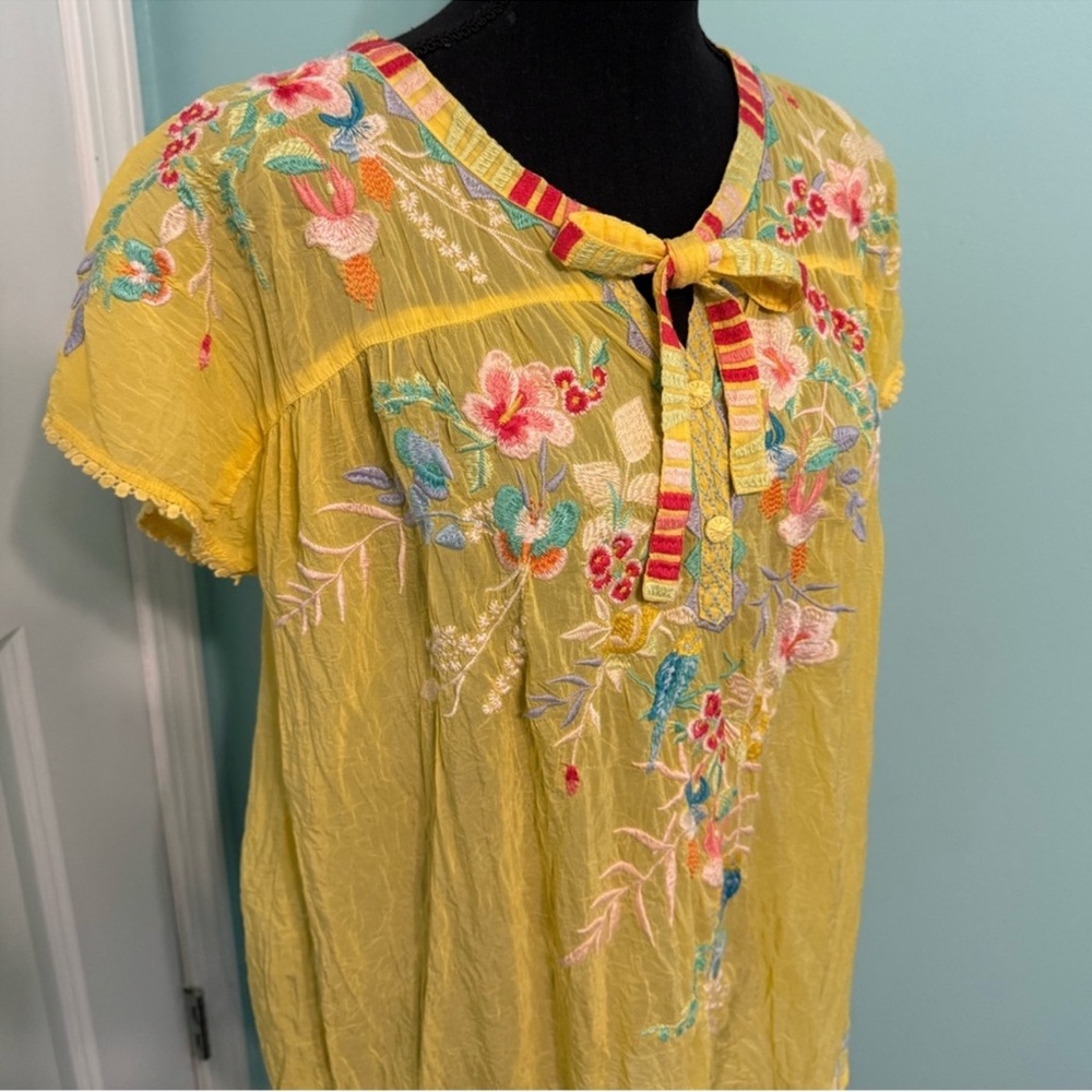 Johnny Was Floral Embroidered Yellow Top - Picture 2 of 6